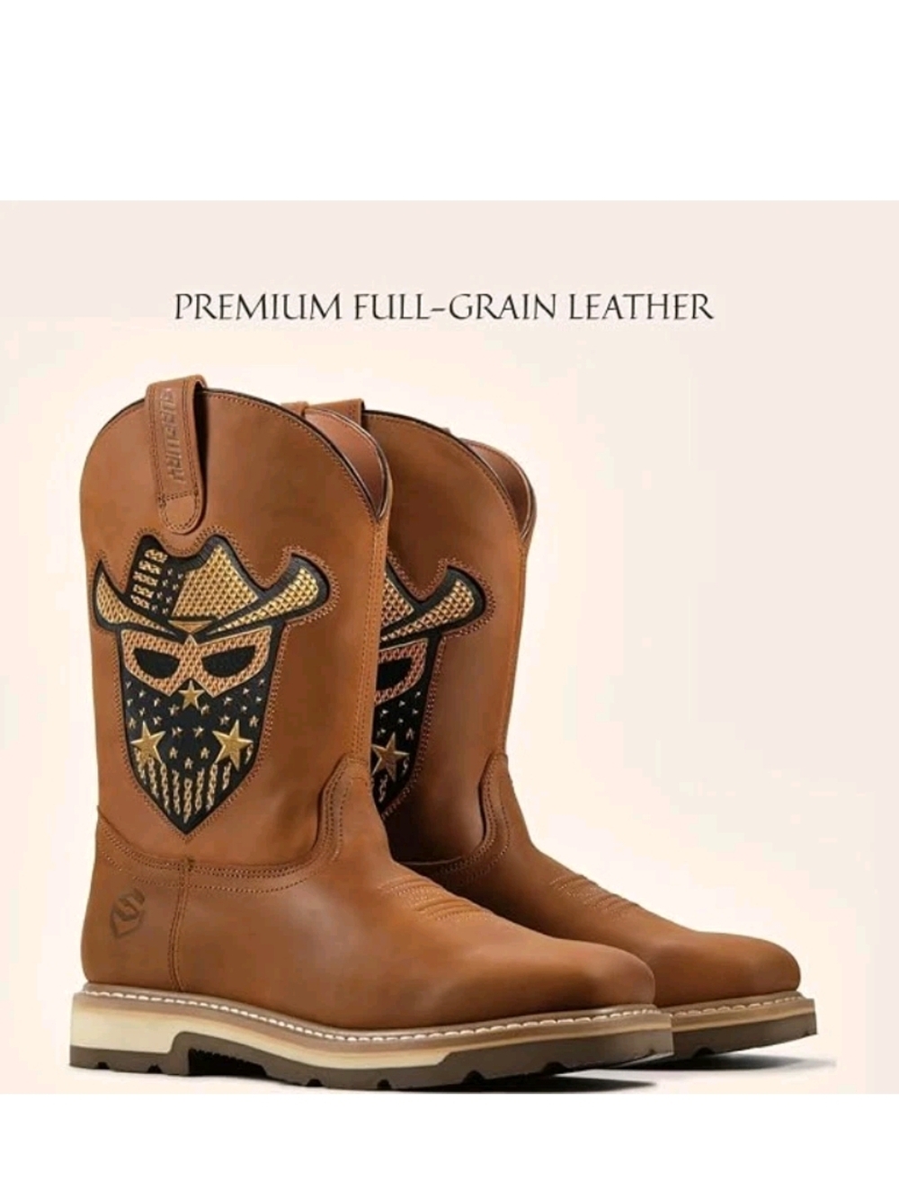 Premium Brown Full-Grain Leather Men’s Western Work Boots
